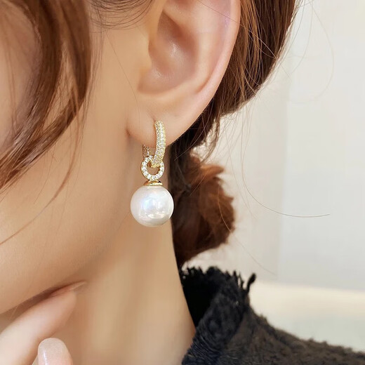 Fat Donglai 18K gold diamond large pearl earrings earrings earrings earrings women's accessories large pearl pendant earrings