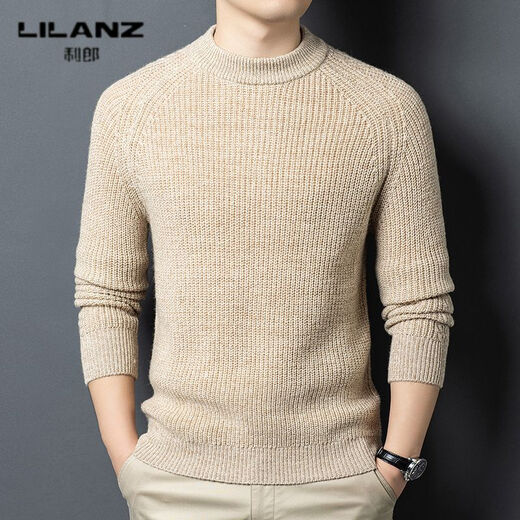 Lilang Men's Round Neck Wool Sweater Winter Thickened Warm Sweater Middle-aged Fashion Versatile 500g Thick Woolen Needle Denim Lan Thickened 4XL (190)
