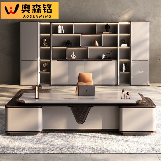 Aosenming boss desk modern light luxury high-end chairman leadership office executive desk president desk computer desk nano titanium silver paint 2.4 meters double cabinet boss desk