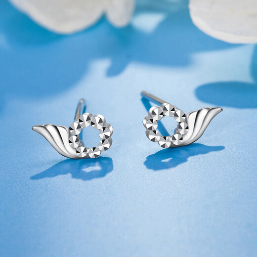 Wanfulong pt950 platinum earrings fashion car flower lucky angel wings earrings versatile high-end Mid-Autumn Festival gift 0.87g