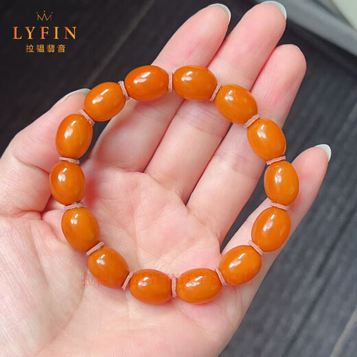 Layun Feiyin collectible old wax jujube bead bracelet with ruddy color, natural unoptimized raw mineral beeswax bracelet for women, rich wax, about 11mm bead diameter (hand circumference 15-17cm)