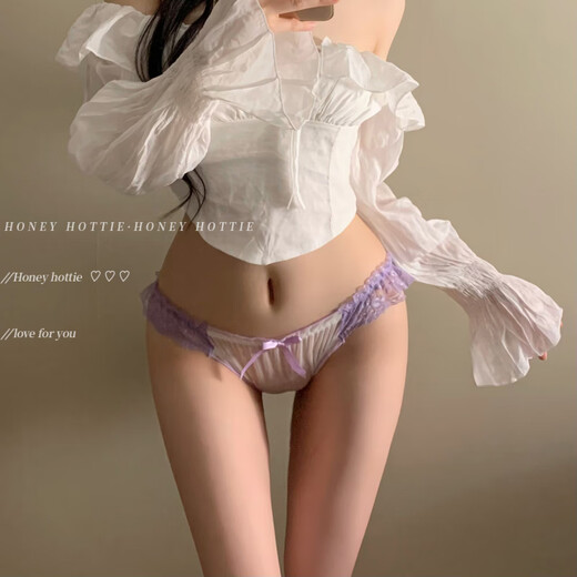 Universal playful sweetheart French sexy women's underwear lace new low-waist girl's briefs new style white with purple full 5 pieces 12% off one size