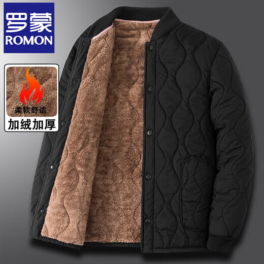 ROMON middle-aged and elderly dad's winter coat, thickened winter men's coat, grandfather's cotton coat, inner liner, small cotton-padded jacket, 3XYM02 black, velvet thickening, XL 125-140 weight
