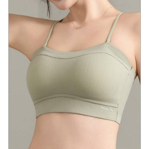 Clolv kiss CK girl's thin strap beautiful back fixed cup tube top anti-exposure bra pad push-up bra integrated shoulder strap camisole Khaki L (80-110)