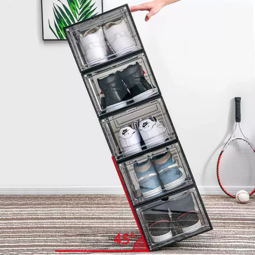 Yusenyi Shoe Box Storage Box Transparent Shoe Storage Shoe Box Thickened Magnetic Suction Space Saving Simple Hard Plastic Dormitory Side Door Opening Medium Size 46 Low-top Shoes High Transparent Six 0x0x0cm 0 0x0x0cm