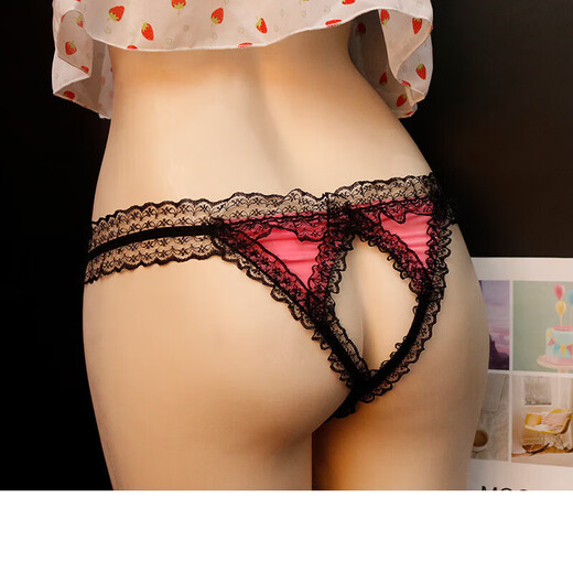 Zi Jiafu T Sexy Underwear Men's Lace Men's JJ Hole Underwear Free of Removal Back Opening Bow Thong Black Black