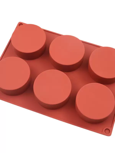 Yusenyi 6-connected cylindrical silicone mold for small cake baking French desserts household commercial mousse silicone mold round (about 6 inches) 2-connected disc silicone mold (diameter 13.9cm) brick red
