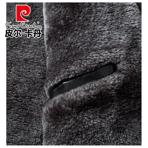 Pierre Cardin flagship store hooded removable velvet thickened men's leather jacket autumn and winter casual all-in-one velvet windproof warm leather jacket velvet black (hood removable) XL /180 size (recommended 130-145Jin Jin equals 0.5 kg)