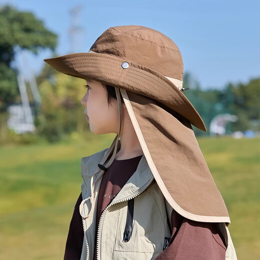 SOMUBAY Children's Fisherman Hat Girls Summer Sun Protection 2026 New Outdoor Large Brim Shawl Spring and Autumn Boys Mountaineering Sun Shade Pearl White 50 Free Size (-54cm) 3-8 Years Old