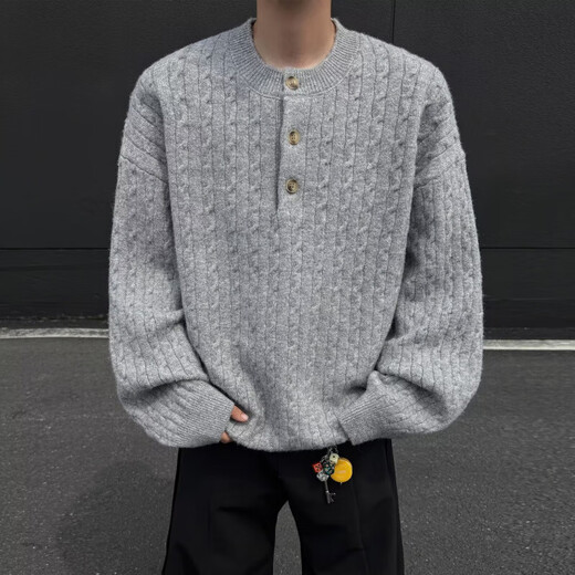 American retro knitted sweater for men in autumn and winter, twist pattern, Henry collar, lazy style, relaxed style, old money style sweater jacket, apricot M, recommended 80-100Jin Jin is equal to 0.5 kg