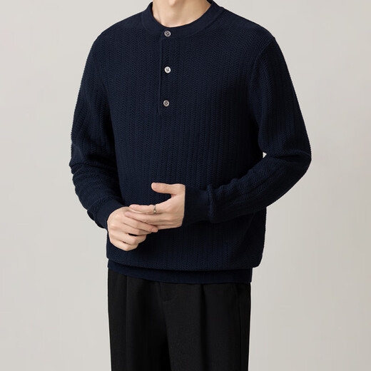 TLXT international first-line brand jacquard henley collar sweater for men autumn and winter new casual versatile business long-sleeved inner sapphire blue 2XL