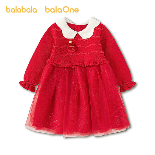 Balabala children's clothing girls dress mesh knitted princess red girls spring dress New Year's red 60611 90
