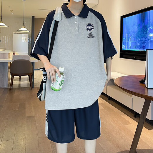 Xiyu youth t-shirt sports suit with trendy 2024 new loose short-sleeved tops men's clothes summer 5012 black (short sleeves + shorts) M (70-100Jin Jin is equal to about 0.5 kg)