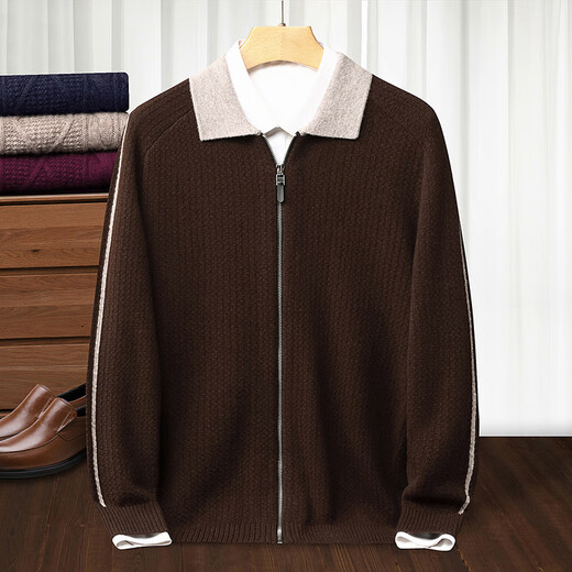 DVW International Brand Men's Wool Cardigan Zipper 100 Pure Wool Fashion Business Thickened Knitted Sweater Jacket High-End New Lime 4XL 130 Suitable for 180-200Jin Jin equals 0.5kg