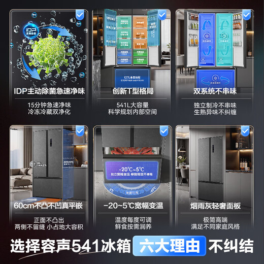 Rongsheng 541 active sterilization dual system French three-door built-in refrigerator first-class energy efficiency household refrigerator trade-in BCD-541P50FZLAK