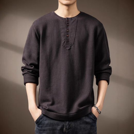 LUMILOTUS light luxury new brand high-end American tough guy Henry collar sweater men's winter new heavy retro casual classic style S suitable for 90-110 Jin Jin equals 0.5 kg