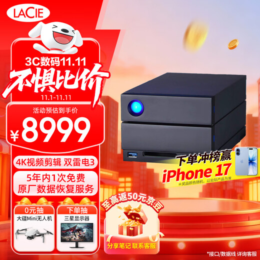 LaCie雷孜 移动桌面硬盘 16TB  企业级 2big Dock 机械硬盘 Type-C/雷电3/4  双2盘位磁盘阵列 CMR垂直