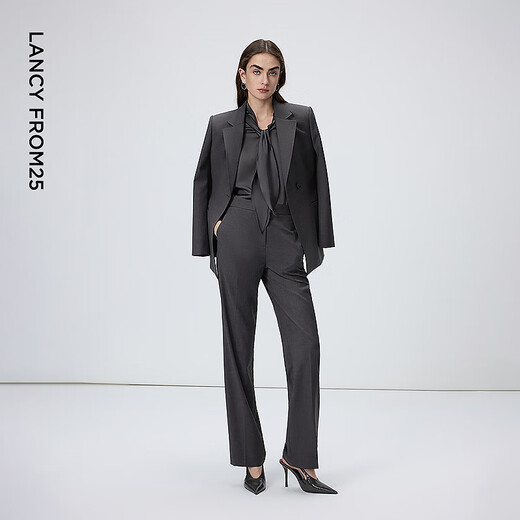 Langzi wool temperament flat lapel suit high-end gray commuter suit jacket 2026 spring new women's medium gray L