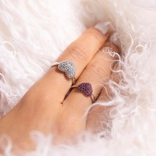 APM Monaco new product love ring silver white pavé large heart-shaped design simple hand jewelry gift silver size 60