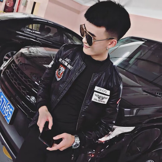 Playboy (PLAYBOY) Pilot Jacket Men's Motorcycle Handsome Leather Jacket Pi Shuai 2025 Spring and Autumn New Internet Celebrity Korean Slim Casual Jacket 8801 Black (High Quality, No Peeling) M Recommendation 85-110Jin Jin is equal to 0.5 kg