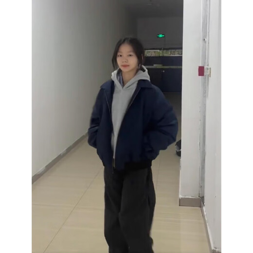 Xiaohongshu American fashion brand navy blue cardigan jacket for women spring and autumn design couple niche chic baseball uniform navy M