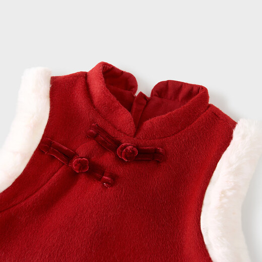 Tongtai (TONGTAI) baby girl dress, winter children's dress, new Chinese style stand-up collar vest dress for girls, festive New Year's wear, red 100