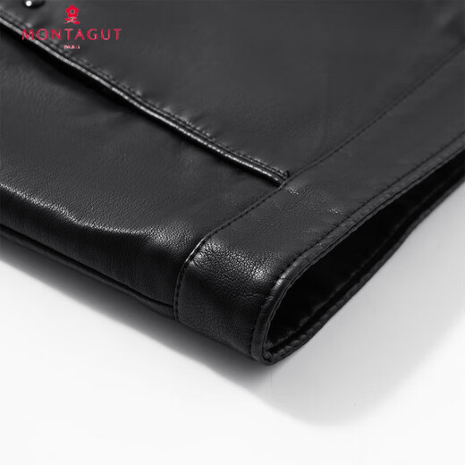 Montagut gift box, wear-resistant and comfortable & diamond plus velvet, autumn and winter leather jacket, men's business casual lapel jacket, black 3XL /56