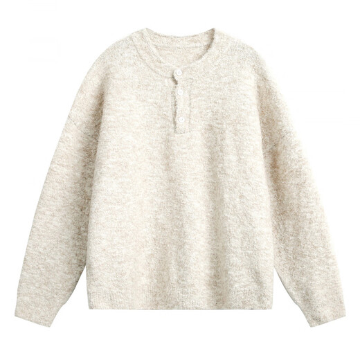 Heavy textured loop yarn pullover sweater for men in autumn and winter loose silhouette Henry collar sweater retro casual jacket charcoal gray L