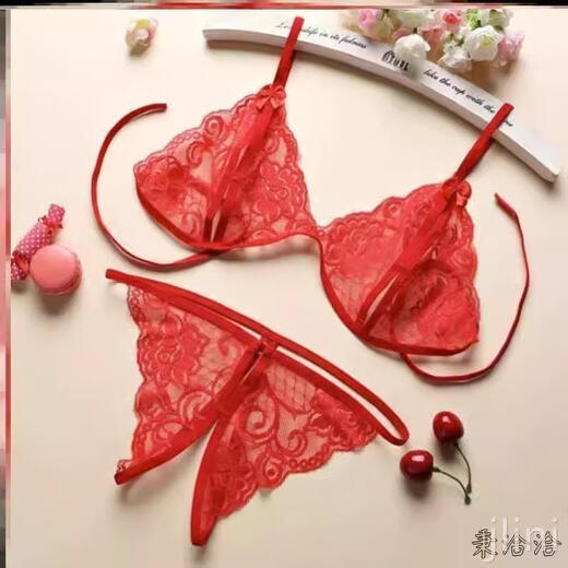 JLINI sexy open panties, passionate and convenient to wear underwear, no need to take off thong, black bra_open panties M