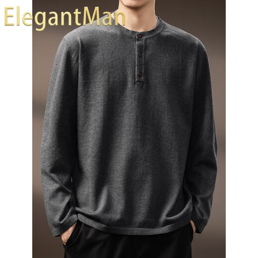ElegantMan high-end American retro Henry long-sleeved sweater men's autumn new loose casual retro bottoming shirt dark gray S