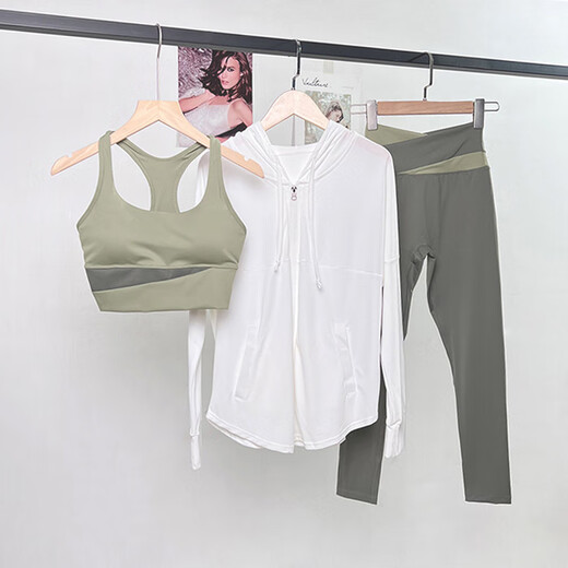 LI NING Li Ning Flagship Store Autumn and Winter New Style Yoga Suit with Breast Pads for Women Running Contrast Color Pilates Sports Fitness Milk Coffee Two-piece Set M