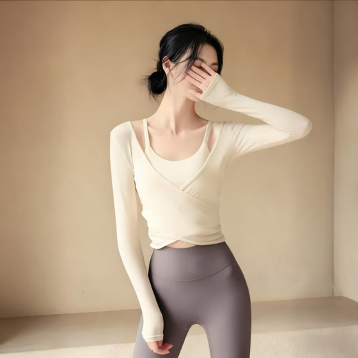 Bai Qixin yoga wear Pilates top for women spring and summer running sports fashionable mesh fitness suit high-end two-piece set milk white blouse + milk white bra M