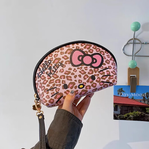 Leopard print kitty cosmetic bag large capacity portable storage bag travel portable toiletry bag cosmetic bag for women leopard print kitty cosmetic bag box bag