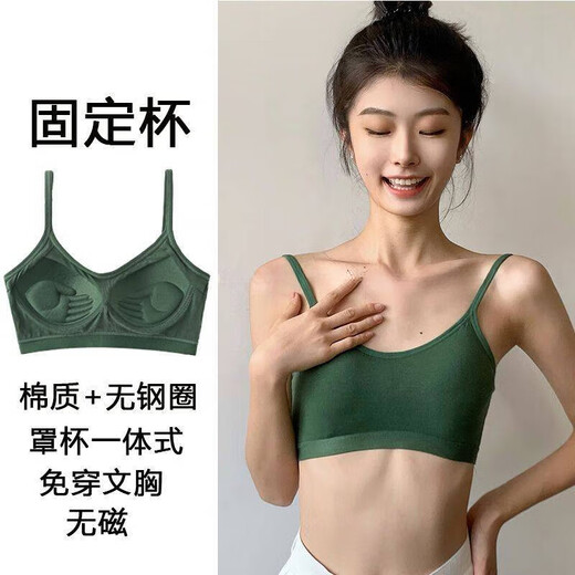 Clolv kiss sexy fixed cup camisole beauty vest underwear for women with small breasts and small breasts gathered to prevent sagging girl inner wear sweet tube top two pieces #black+grey S 75-90Jin Jin is equal to 0.5kg and the lower bust is about 65CM