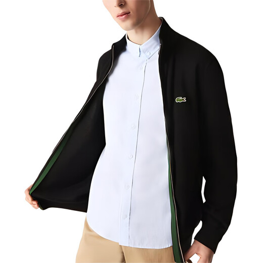 LACOSTE French Crocodile Stand-up Collar Organic Cotton Zippered Sweater Jacket Black One Size 4