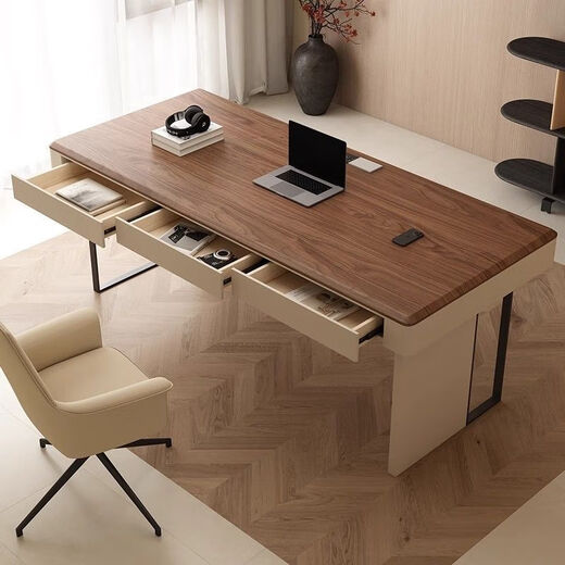 Luxurious sandalwood desk solid wood desk modern minimalist walnut decoration home study bedroom desk light luxury boss computer desk walnut desk smart power strip 120x70x75cm packed with delivery