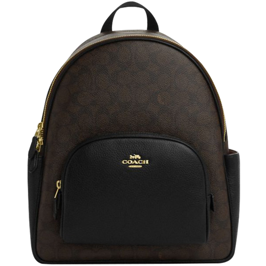 COACH Women's Bag Court 27 Classic Presbyopia Canvas and Pebbled Leather School Bag Backpack Gift for Girlfriend New Dark Brown