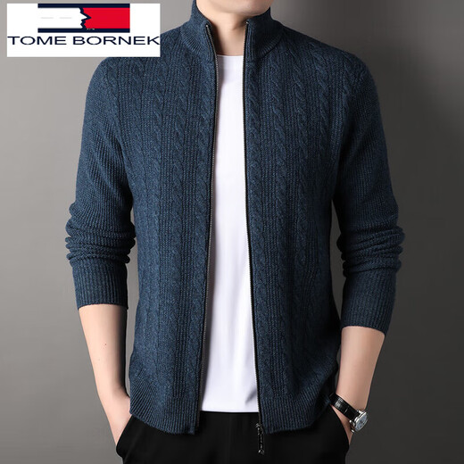 TOME BORNEK Tommy Tommy Wool Sweater Zipper Cardigan Men's Autumn and Winter Korean Style Stand Collar Sweater Jacket Herringbone Jacquard Khaki M