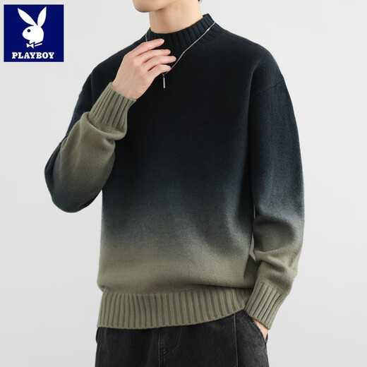 Playboy (PLAYBOY) 2025 new gradient sweater men's autumn and winter trendy and handsome bottoming new loose half turtleneck sweater LR9678 blue gray regular style XL recommended 130-150Jin Jin equals 0.5 kg