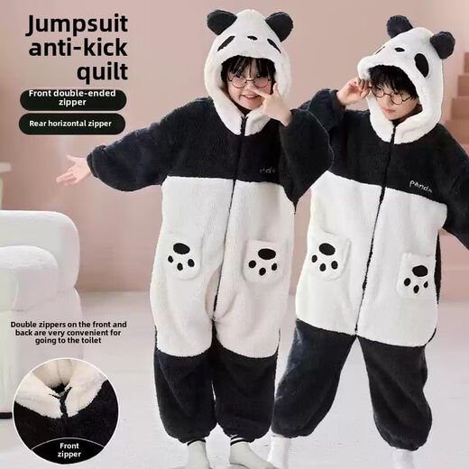 Girls one-piece pajamas winter thickened coral velvet girls cute flannel children's anti-kick and anti-cold sleeping bag one-piece SDM 81277 Lingna-grey 105 size 8 height 90-105 weight 24-34Jin Jin is equal to 0.5 kg