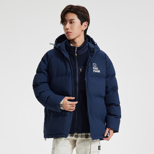 Paul Frank Paul Frank Winter Men's Cotton Hooded Solid Color Velvet Thickened Jacket Dark Blue M