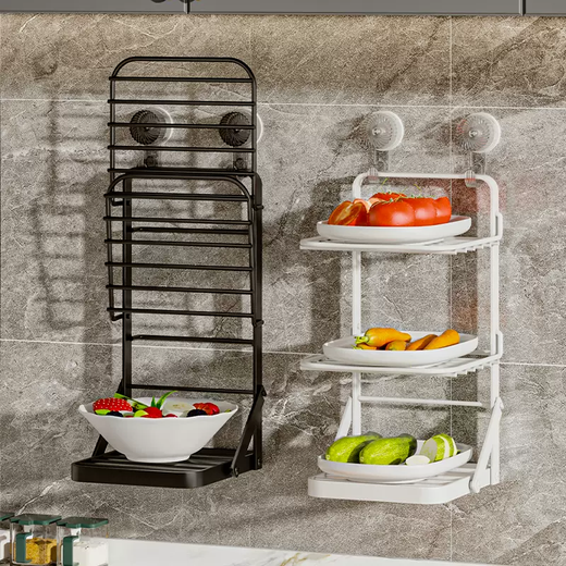 Yusenyi Kitchen Preparation Hot Pot Plate Rack Iron Wall Hanging Side Dishes Suction Cup Dishes Household Stackable Folding Cooking Multi-layer Champagne Gold Five Layers (Suction Cups Can Be Shifted and Folded)