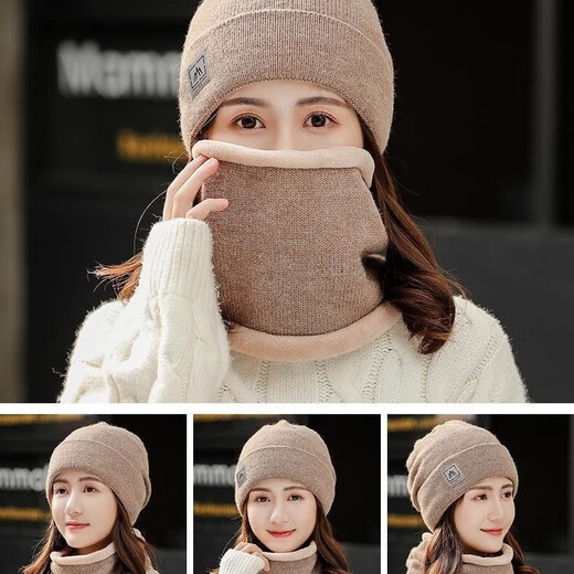 KAROND autumn and winter hat women's warm and cold-proof woolen hat knitted hat Korean version versatile cycling winter confinement hat pile hat gray hat + scarf plus velvet 56-56 one size fits all