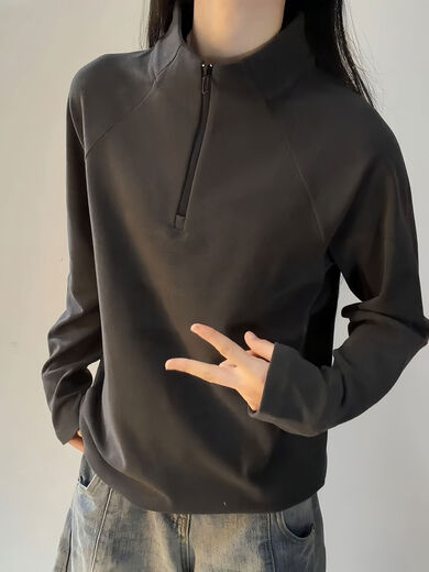 Jingyan selects half-zip raglan sleeve German velvet sweatshirt for men and women in autumn and winter American sports and fitness cycling clothes with high collar. Black upgraded version 95 user choice M M