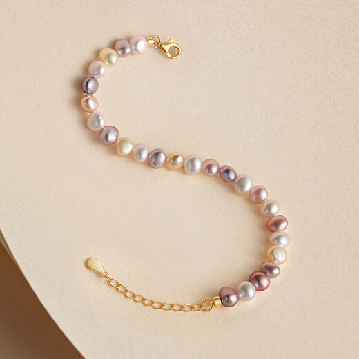 Saturday Fortune (ZLF) Pearl Bracelet Women's S925 Silver Personalized Versatile Color Block Oval Freshwater Pearl Bracelet for Girlfriend Gift 16+3cm