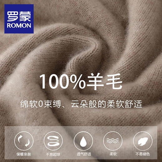 ROMON 2025 new winter double-strand thickened 100% wool sweater men's half-turtleneck sweater loose knitted bottoming sweater medium gray 3XL (185) recommended 160-180Jin Jin equals 0.5 kg