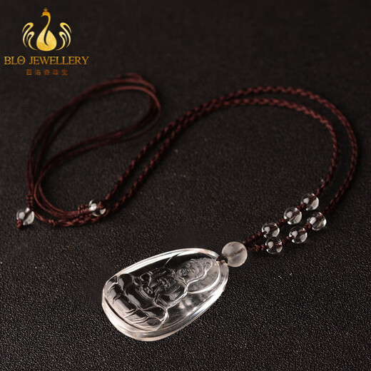 Bailuoqi Natural Citrine Guanyin Pendant Necklace Guanyin Bodhisattva Pendant Ping An Men's Buddha Statue Native Buddha Amulet Citrine (With Lanyard)