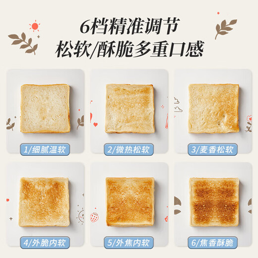 Bear Bread Machine Toaster Toaster Breakfast Automatic Household Small Toaster Steamed Bun Toaster Stainless Steel Toaster DSL-C02M6丨Stainless steel edging + 6-stop baking + with dust cover