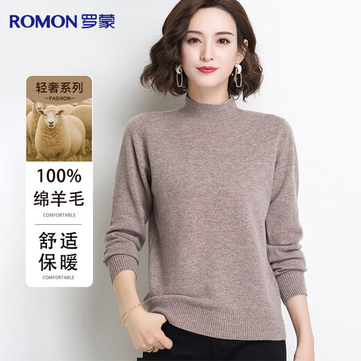 Romon 100% sheep wool basic half turtleneck woolen sweater, warm and comfortable autumn and winter base layer top for women
