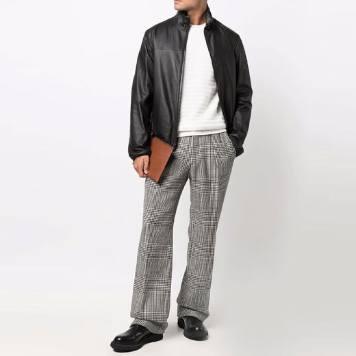 EMPORIO ARMANI New Year's gift solid color zipper leather jacket men's black black one size 44